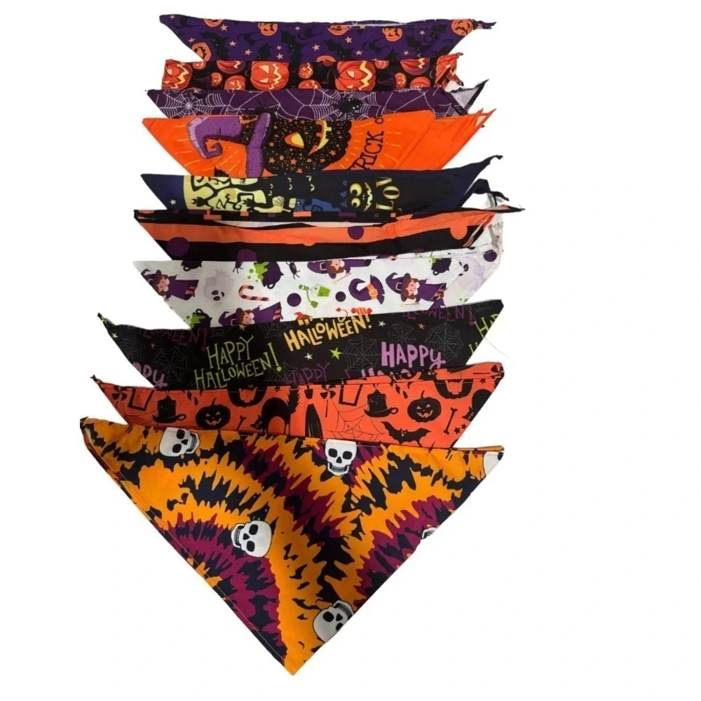 SANWUTA Halloween Dog triangle Bandanas set of 10 Halloween print size XL